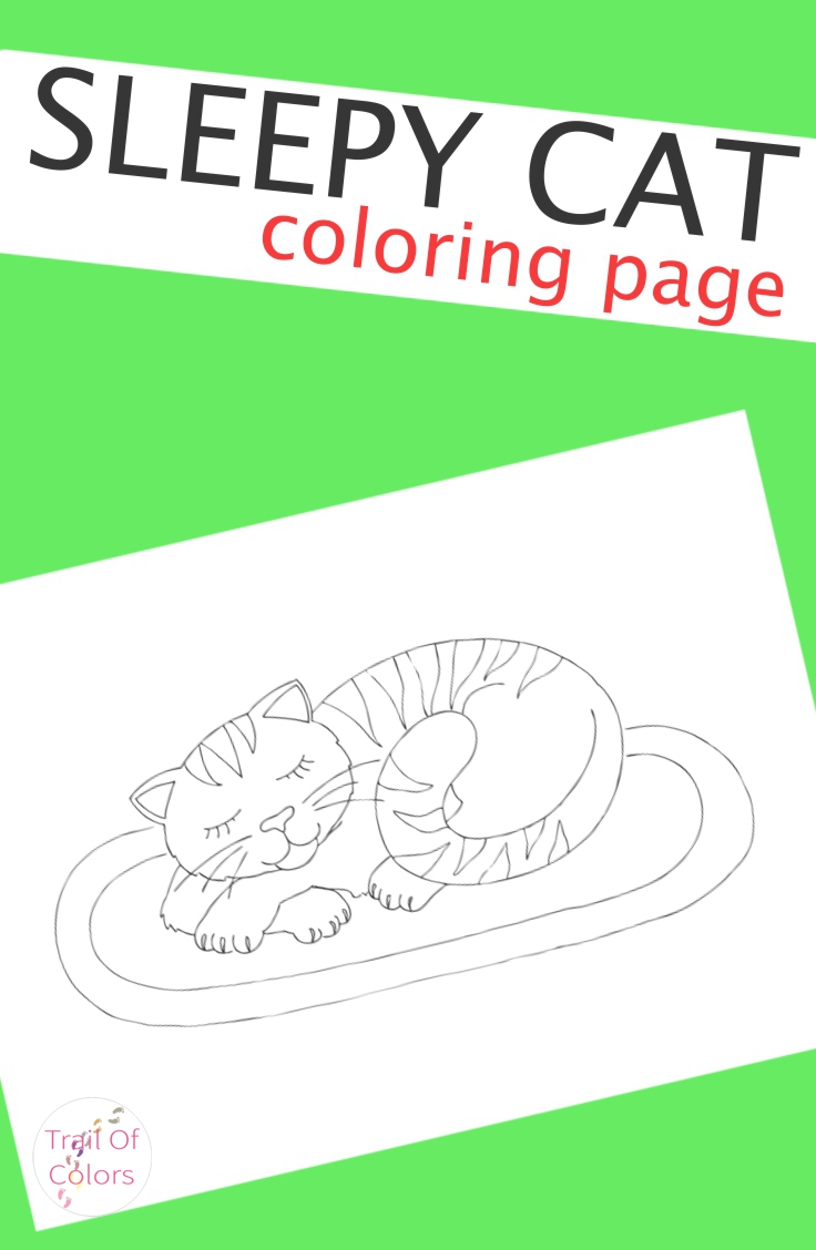 Sleepy Cat Coloring Page For Kids