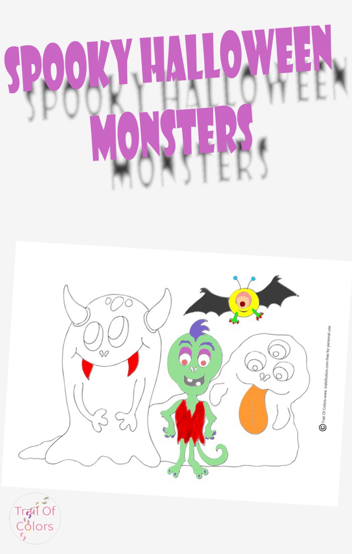 Spooky Halloween Mosters Coloring Page For Kids