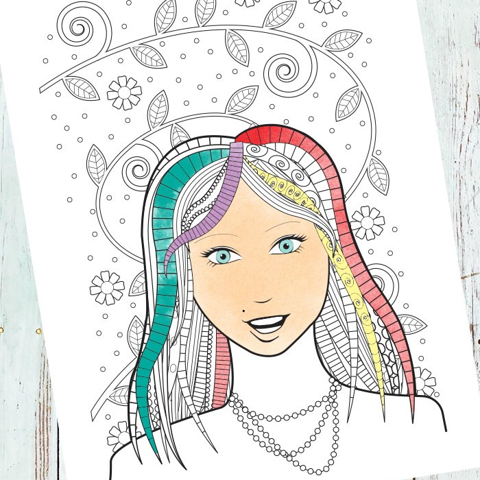 Face Coloring Page for Grown Ups