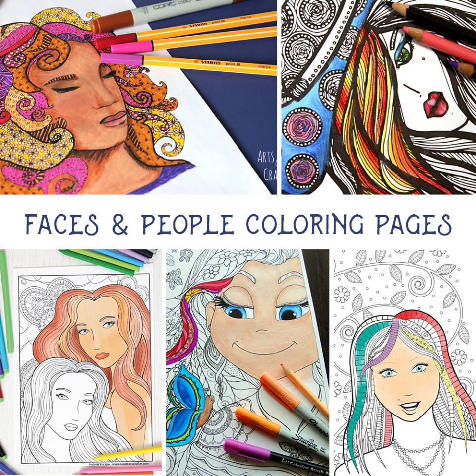 Faces collage coloring pages for adults