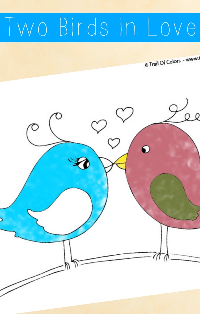 Two Little Birds in Love Coloring Page For Little Ones
