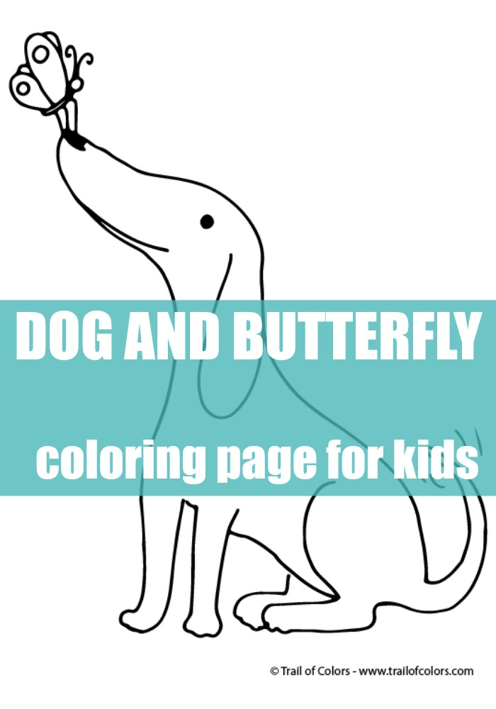Dog and a Butterfly Coloring Page for Kids