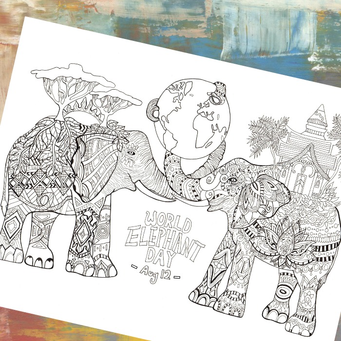 Elephants Detailed Coloring Page