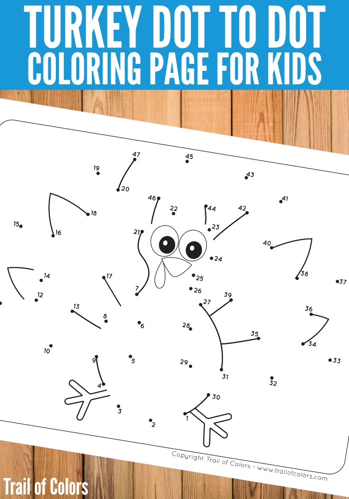 Free Printable Turkey Dot to Dot Coloring Page for Kids