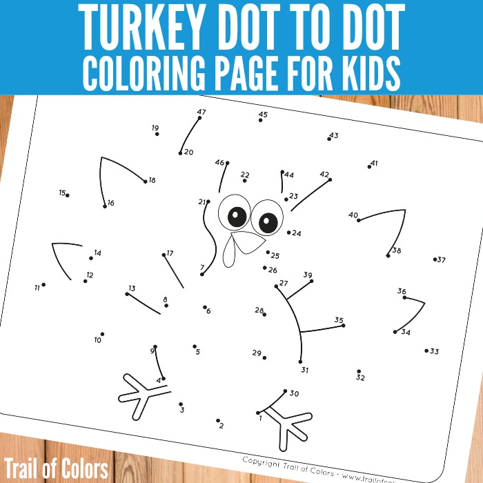 Free Printable Turkey Dot to Dot Coloring Page