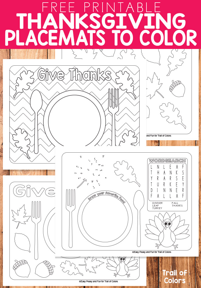 Free Printable Thanksgiving Placemats To Color Trail Of Colors