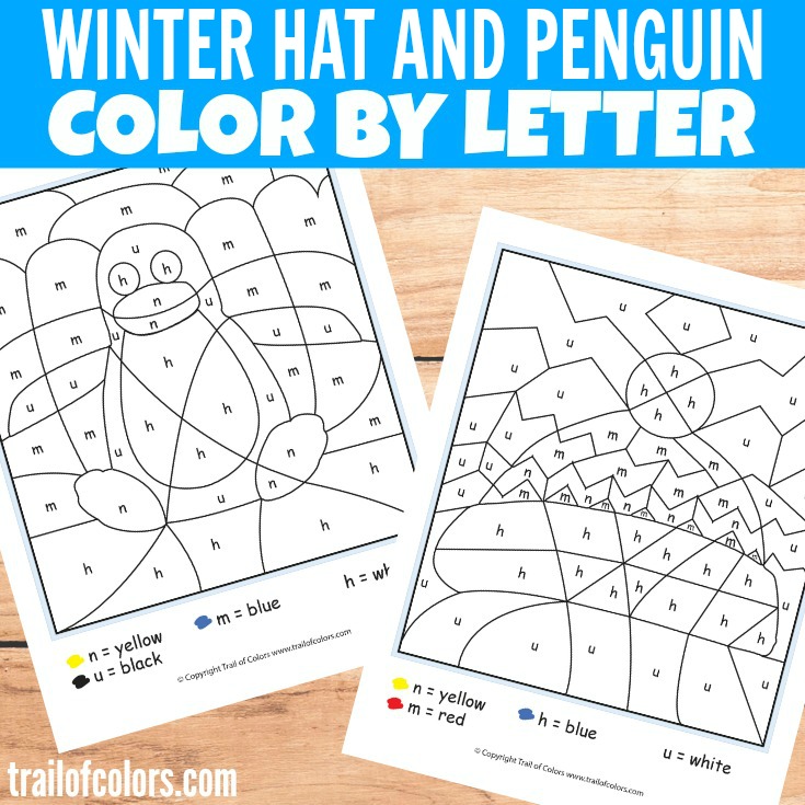 Winter Hat and Penguin Color by Letter for Kids
