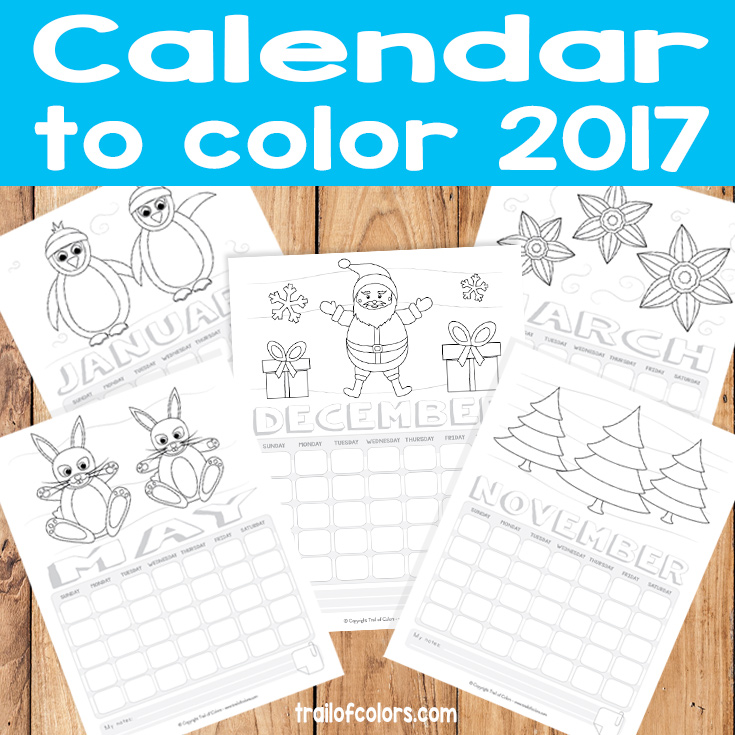 Printable 2017 Calendar for Kids to Color