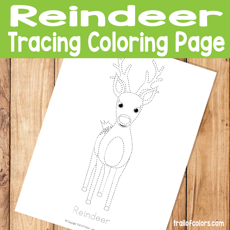 Reindeer Tracing Coloring Page for Kids
