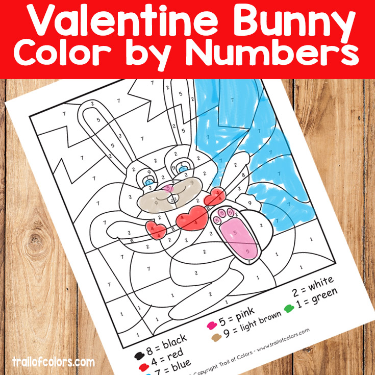 Valentines Heart Bunny Color By Number Worksheets