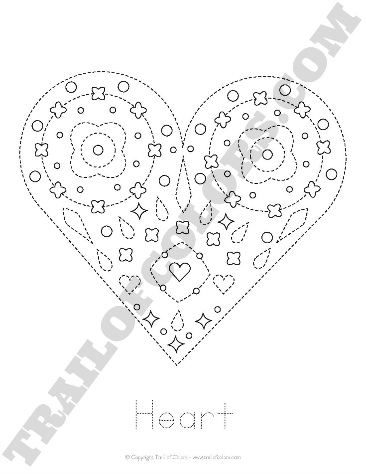 Free Printable Heart Tracing Coloring Page for Kids