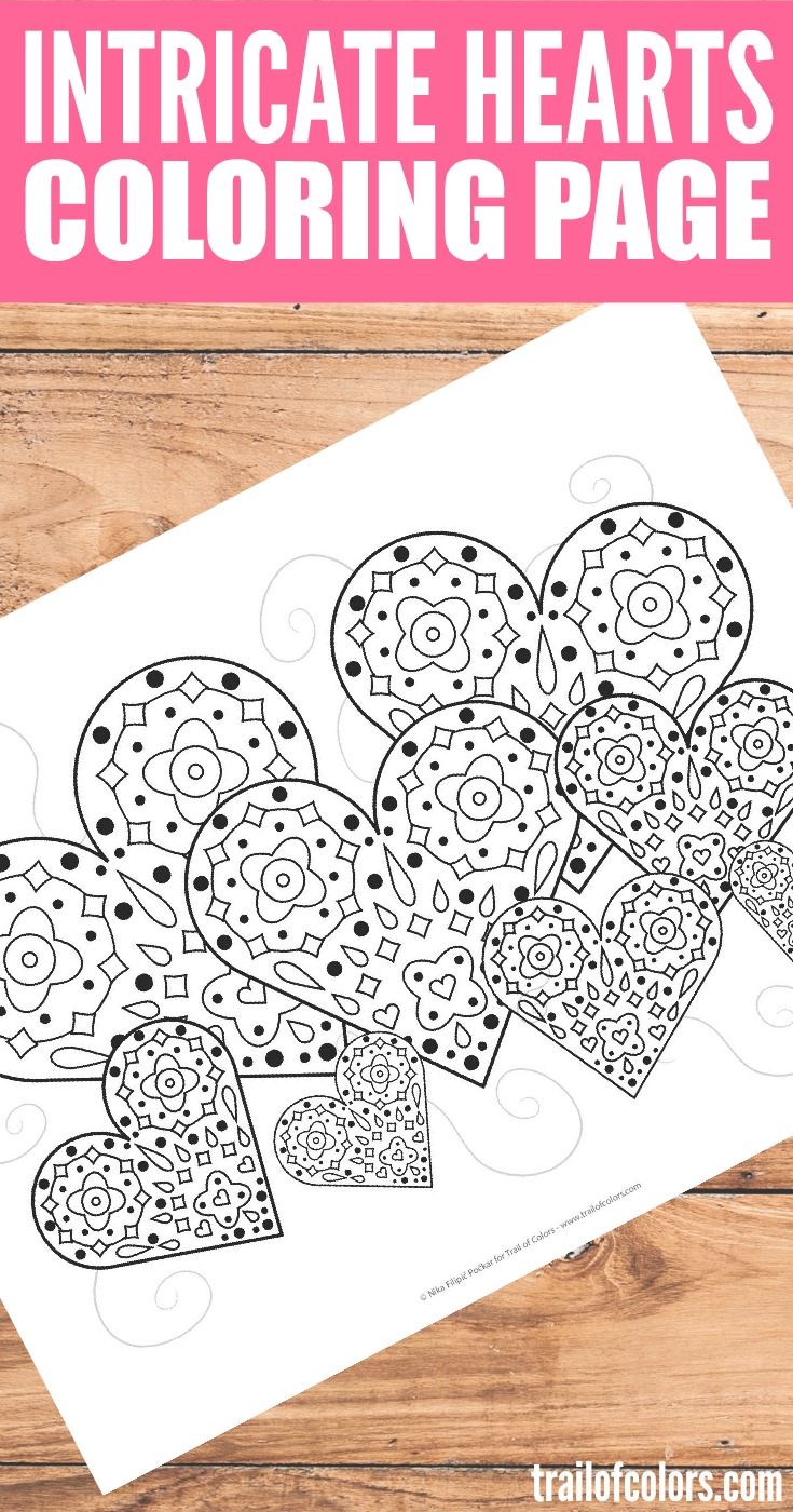 Free Printable Intricate Hearts Coloring Page