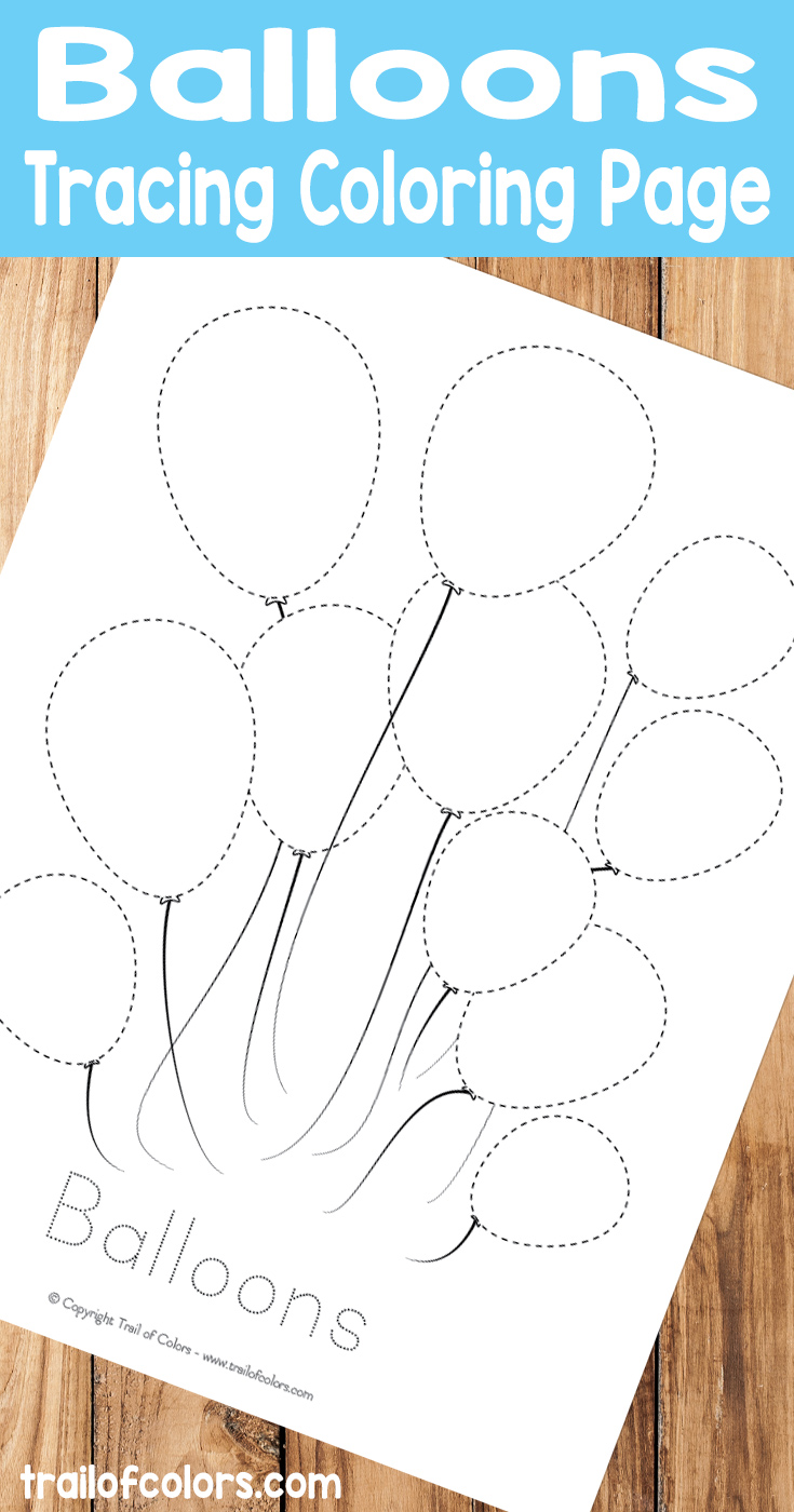 Free Printable Balloons Tracing Coloring Page for Kids