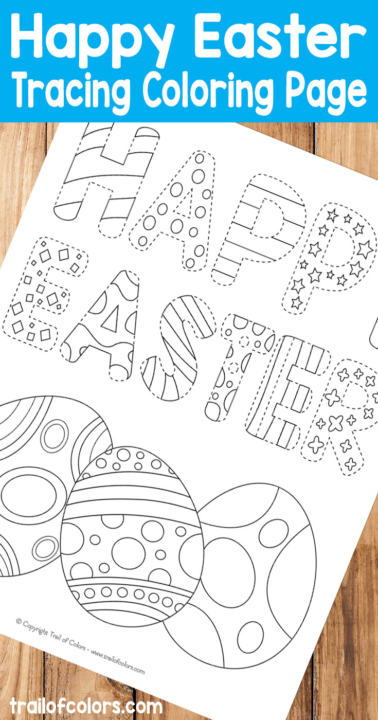 Happy Easter Tracing Coloring Page for Kids