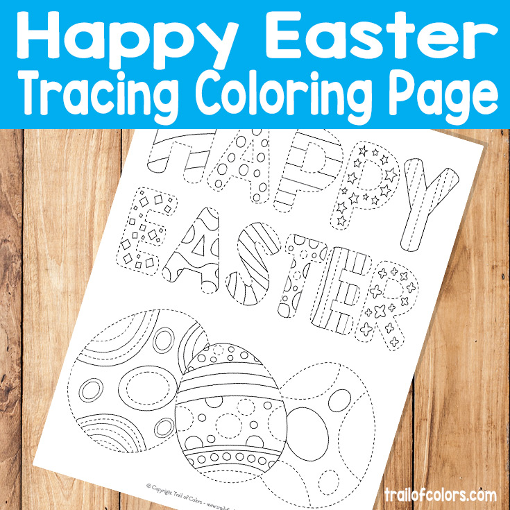 Happy Easter Tracing Coloring Page